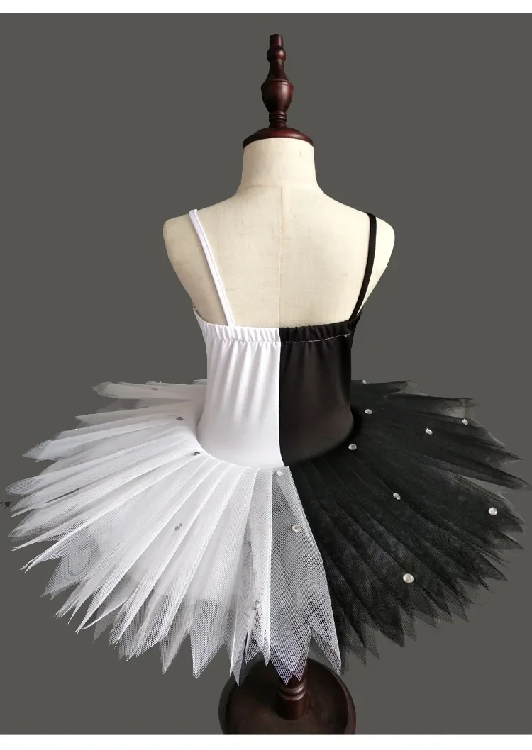 Tutu de Ballet Professionnel Noir et Blanc pour Fille, Costumes de brev, Crêpe, pour Enfant