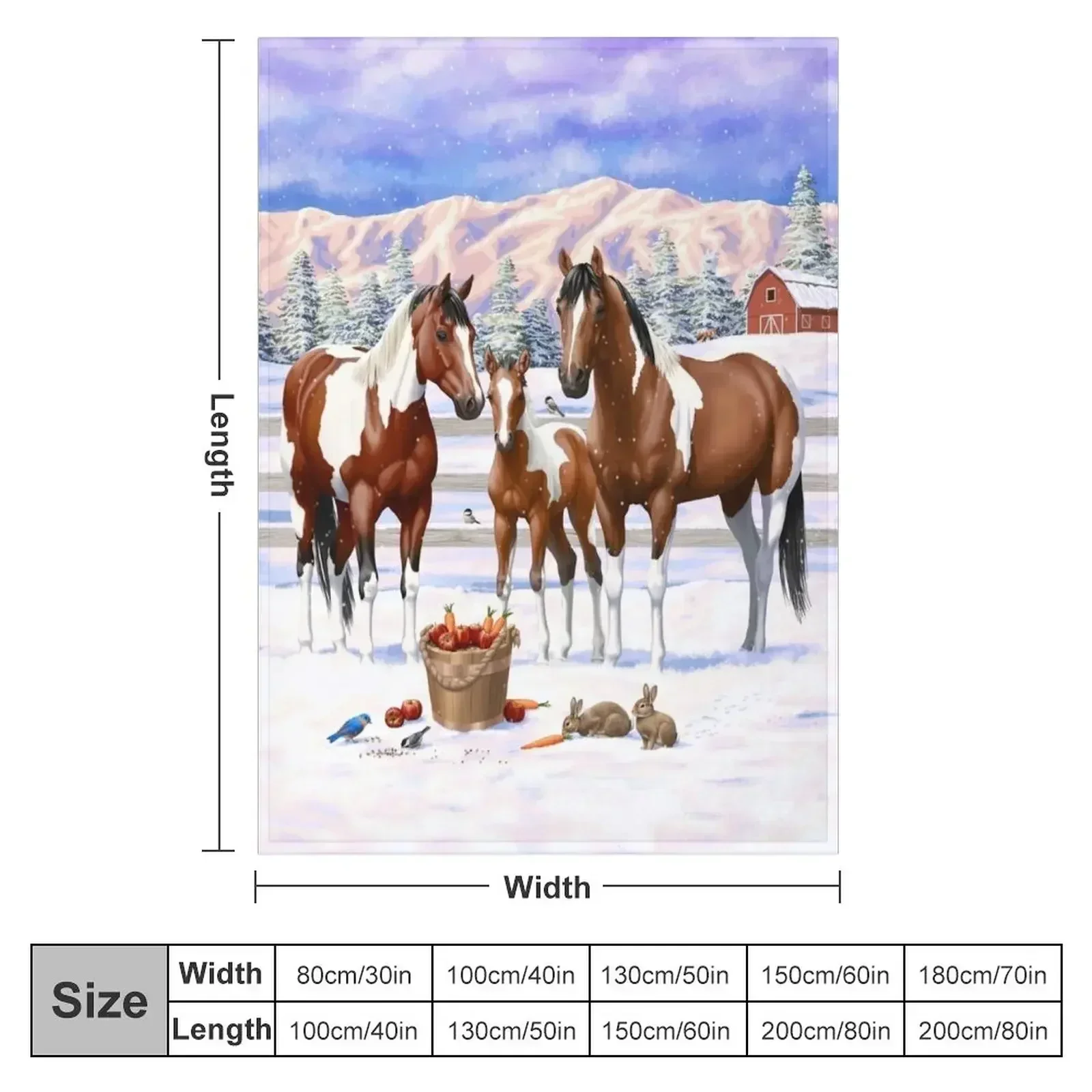 Bay Pinto Paint Quarter Horses In Winter Snow Throw Blanket Decorative Beds Thins Luxury St Hair Blankets