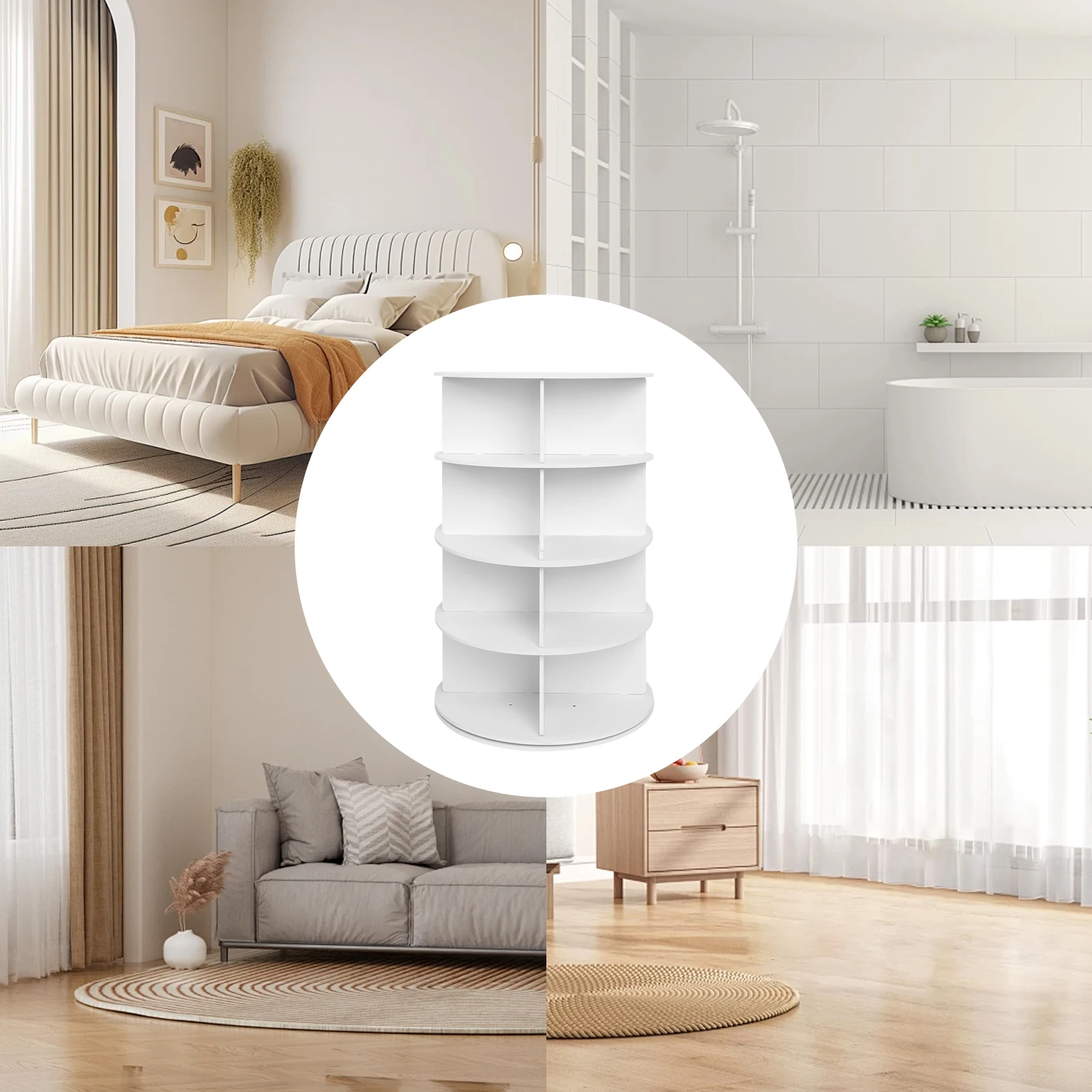 Corner Shoe Rack Tower Standing 4 Tier Round Sneaker Rack 360 Degrees Revolving Shoe Tower Organizer for Hallway, Home