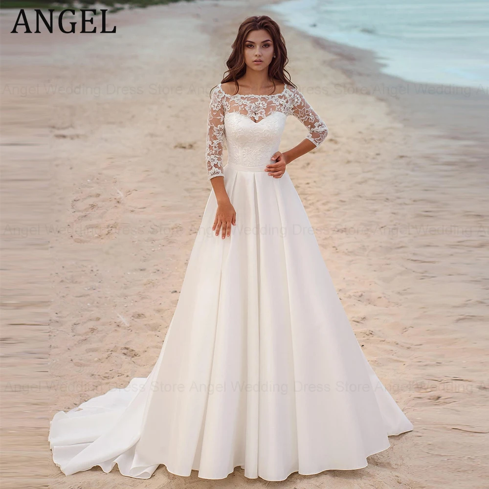 

ANGEL Elegant Scoop-Neck Wedding Dress For Women Vestido De Noiva Romantic 3/4 Sleeve Bride Party Soft Satin Mermaid 2024