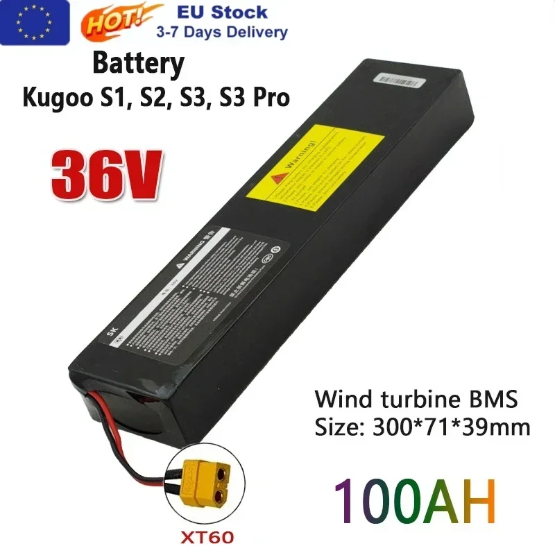 Batterie lithium-ion rechargeable 36V 10S3P 100Ah 18650 500W BMS intégré adapté aux scooters électriques KUGOO S1,S2,S3 XT60 XT30
