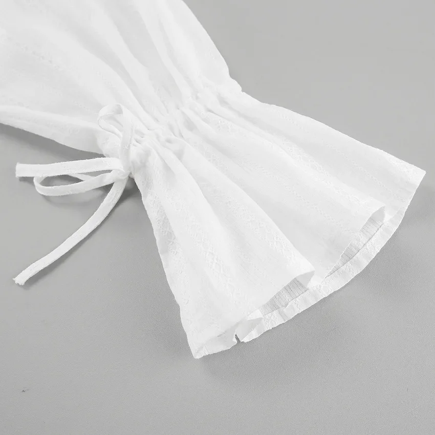 Весна-осень 2026, хлопковая рубашка, женская блузка Dobby, отложной воротник, расклешенные рукава, карьерная белая рубашка на шнуровке, топ