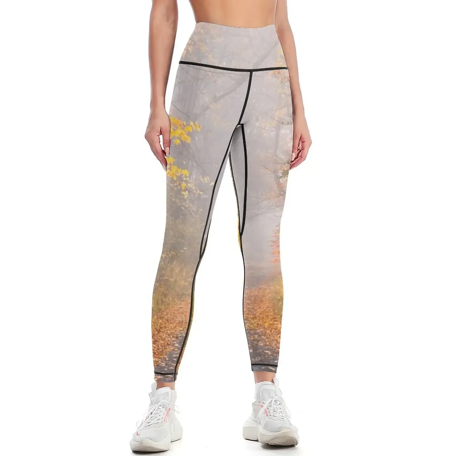 

Road in Autumn Mist Leggings Fitness woman Women's high waist Tight fitting woman sportswear gym Womens Leggings