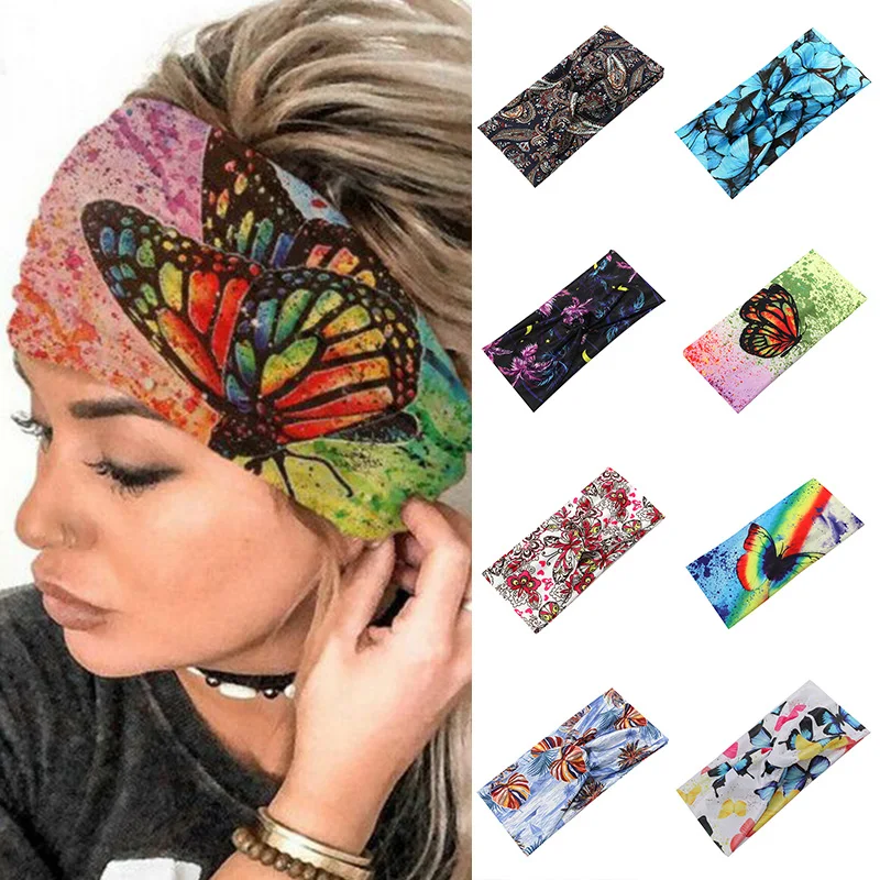 Women Girl Summer Boho Hair Bands Print Headband Bohemian Cross Turban Bandage Bandanas Hair Accessories Headwrap Headwear Gift