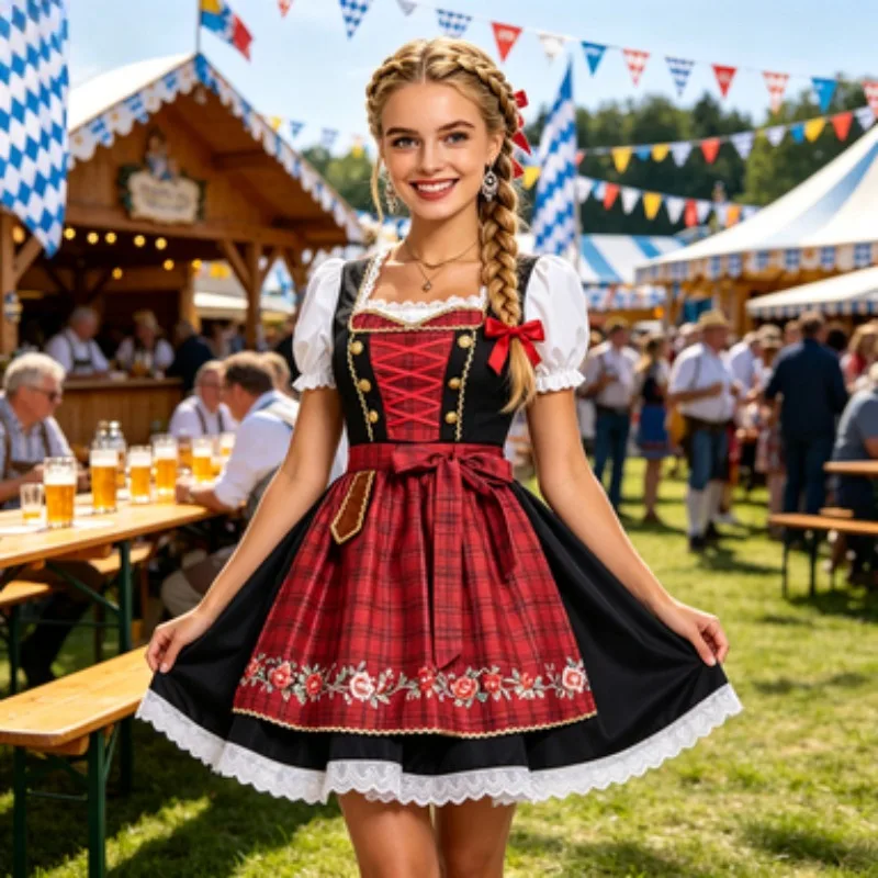 Traje de Oktoberfest Alemán para Mujer, Disfraz Tradicional de Chica de la Cerveza para Halloween, Actuaciones y Fiestas Temáticas de Carnaval