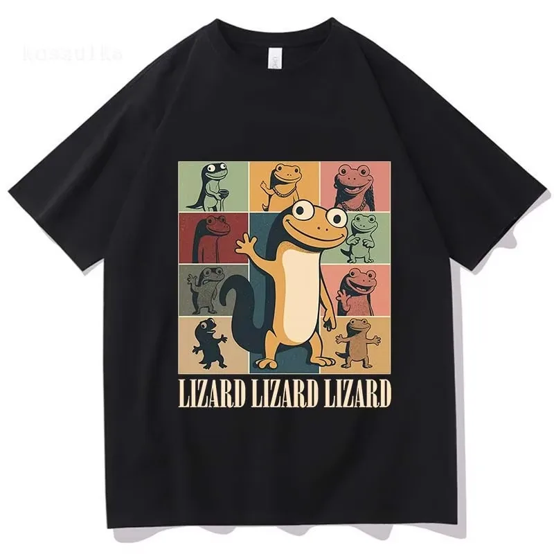 Camisetas impresas en dibujos animados de lagartos a camisetas de cuello de manga corta de moda