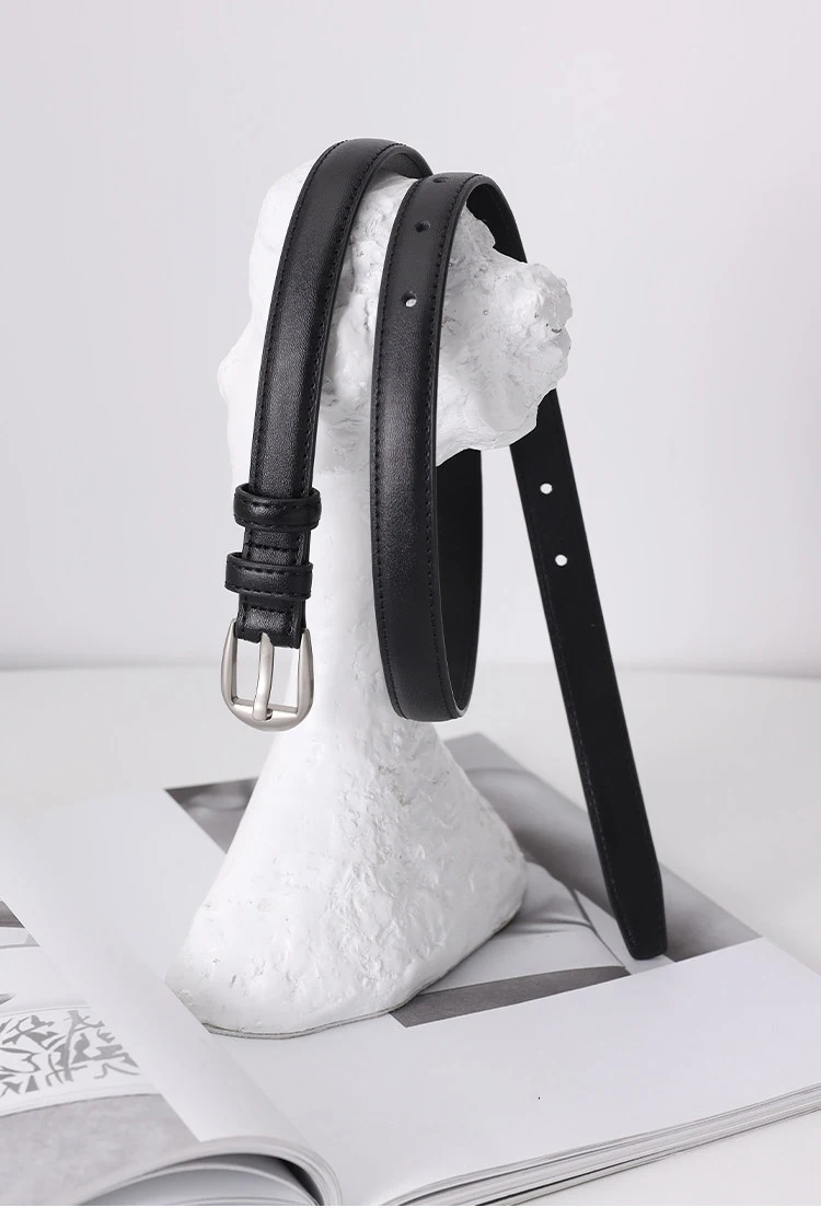Women Thin Leather Belt Vintage Silver Pin Buckle Waist Strap Ladies Casual Dress Jeans Waistband Daily Fashion Accessory