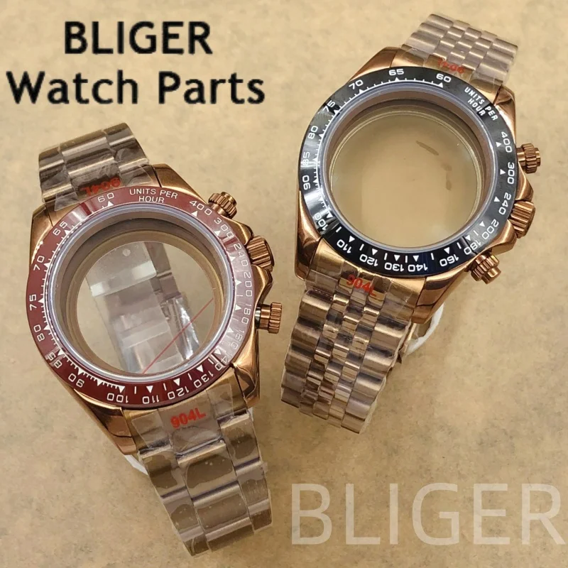 BLIGER 39.3mm VK63 Vintage Chronograph Coated Brass Watch Case With Strap Fit VK63 Quartz Movement Men Modifie Watch Accessories