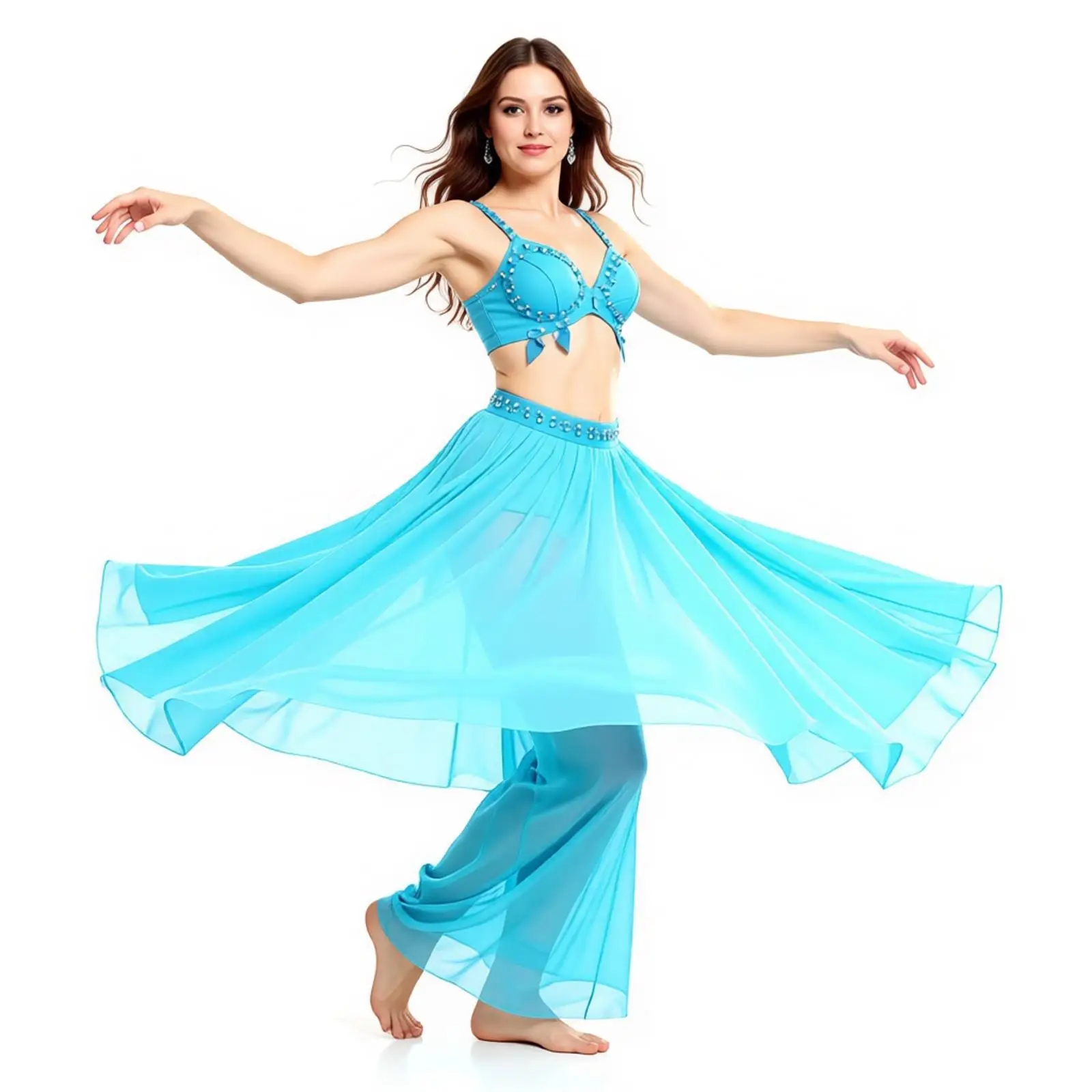 

Womens Modern Lyrical Dance Mesh Pants Shiny Irregular Overlay Loose Pants Figure Skating Rhythmic Gymnastics Dance Performance