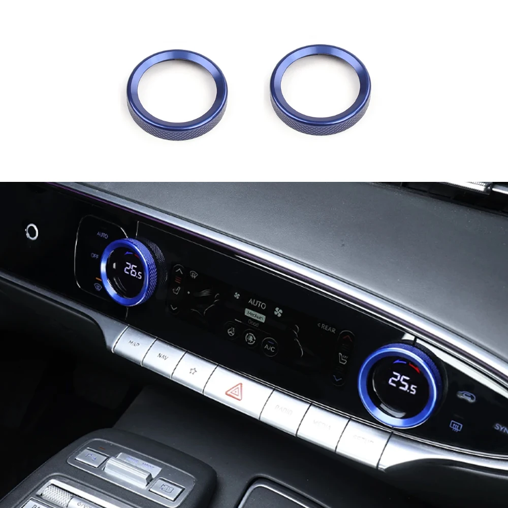 For Genesis GV70 2022-2025 2PCS Aluminum Alloy Air Conditioner Volume Knob Ring Cover Car Supplies Accessories