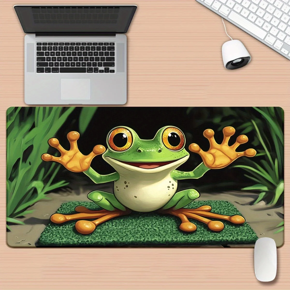 Cartoon Waving Frog Gaming Mouse Pad Large Anti-Slip Rubber Base Desk Mat for Office Computer Laptop PC Gamers