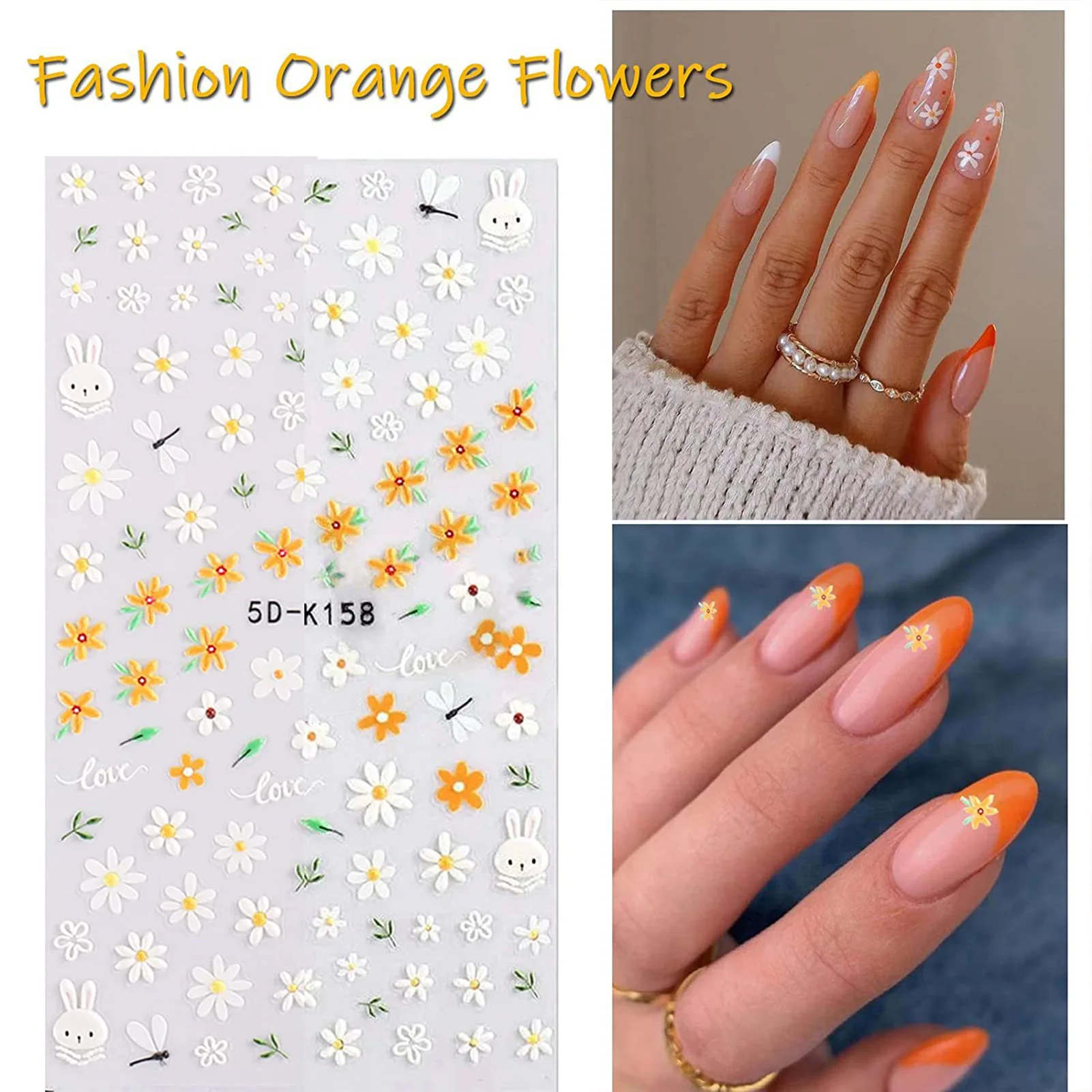 5D Flower Manicure Stickers 5D Embossed Nail Decals Nail Art Stickers for Mother Wives Girlfriends Daughters