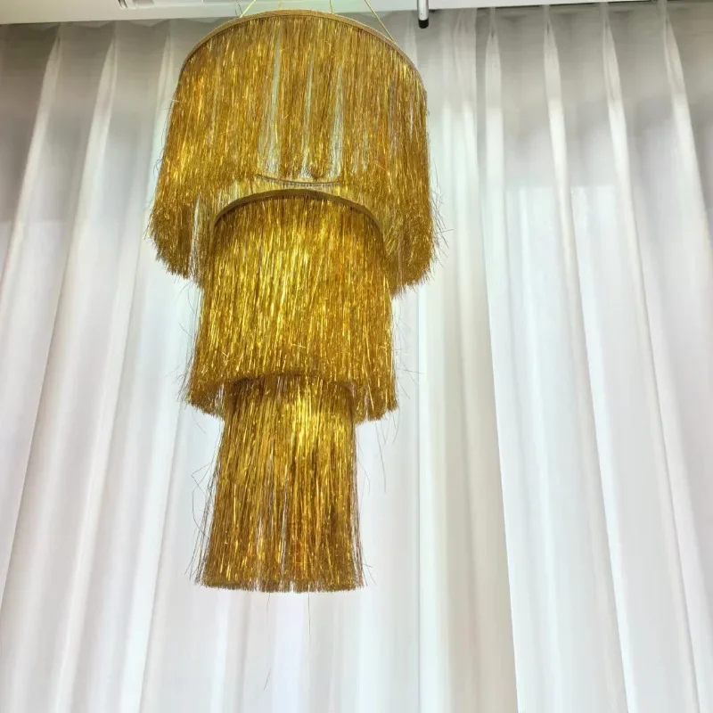 Gold Silver Iridescent 3-layer Fringed Lampshade Hanging Decorations for New Year Wedding Birthday Festival Party Hotel Supplies