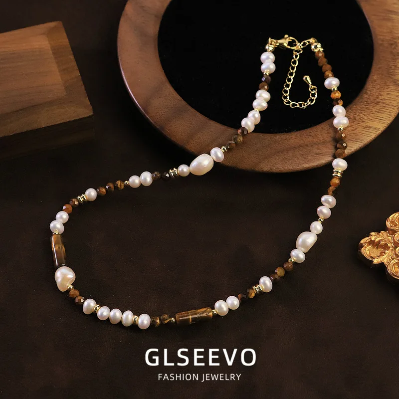Natural Pearl Tiger'S Eye Stone Necklace, A Unique And Versatile Choker Neckline