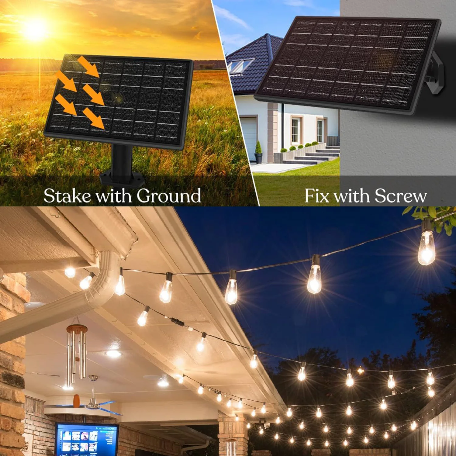 30m/100ft Outdoor Solar String Lights with Remote Control Timer Dimmable 30+2 Shatterproof Bulbs 8 Modes for Garden Patio Decor