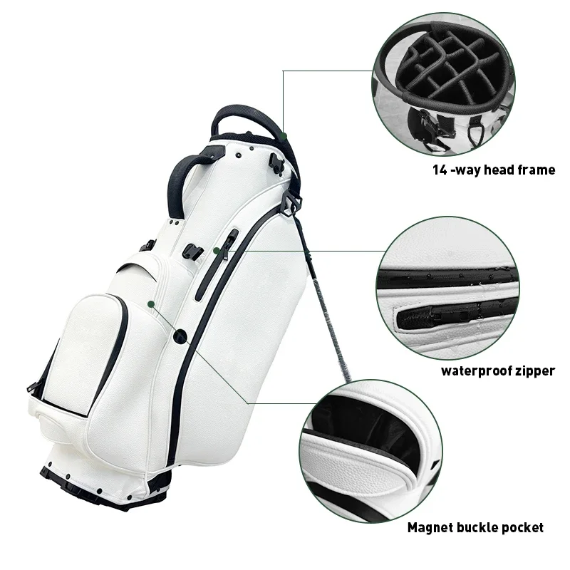 PU Leather Custom logo Golf carry Bag Portable embroidery golf accessories 14 way golf stand bags for men