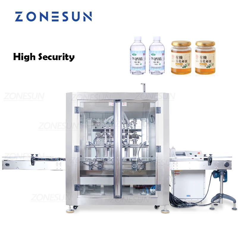 Zonesun tablete automático para enchimento de garrafas, máquina de enchimento de garrafas de álcool querosene, seis cabeça ex, pasta líquida