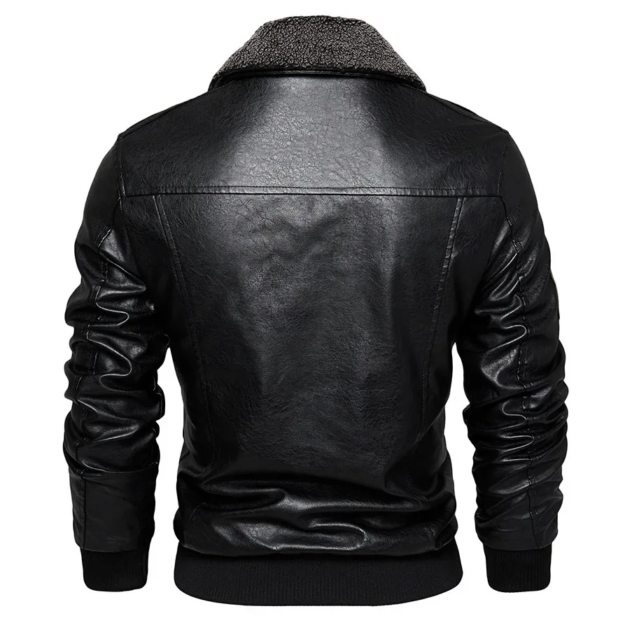 Chaqueta de cuero de invierno para hombre, chaqueta de motocicleta ajustada a la moda para hombre, abrigos cálidos gruesos de lana con solapa de alta calidad, ropa para hombre