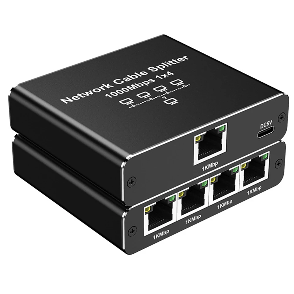 

Разветвитель локальной сети от 1 до 4 с USB-кабелем питания Разветвитель RJ45 1000 Мбит/с 4 устройства Одновременная сеть для кабеля Cat5/5e/6/7/8