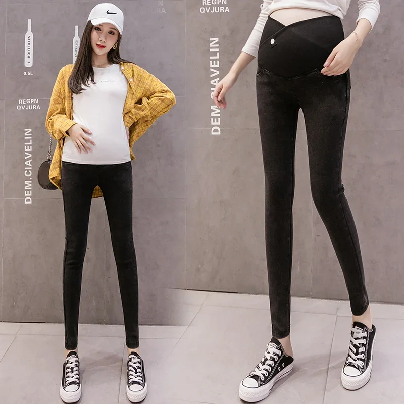 Thấp Nữ Lưng Đồ Quần Áo Dành Cho Phụ Nữ Mang Thai Thun Mỏng Bút Chì Chân Mang Thai Nữ Quần Denim Quần Skinny