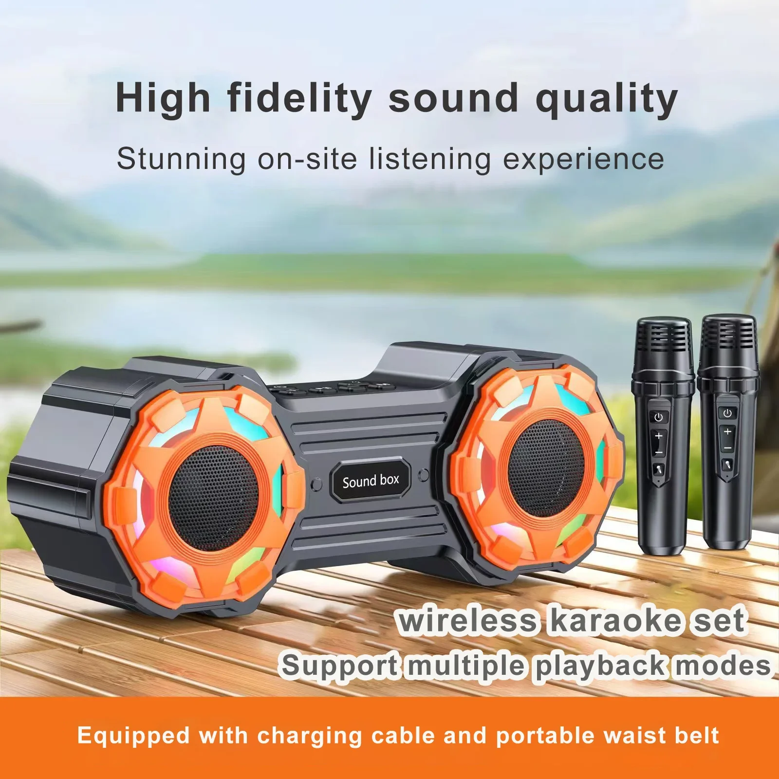 Y03 Deep Bass Bluetooth Speaker with Dual Horns RGB Colorful Aperture Wireless Mic Outdoor Portable HIFI Wireless Karaoke Set