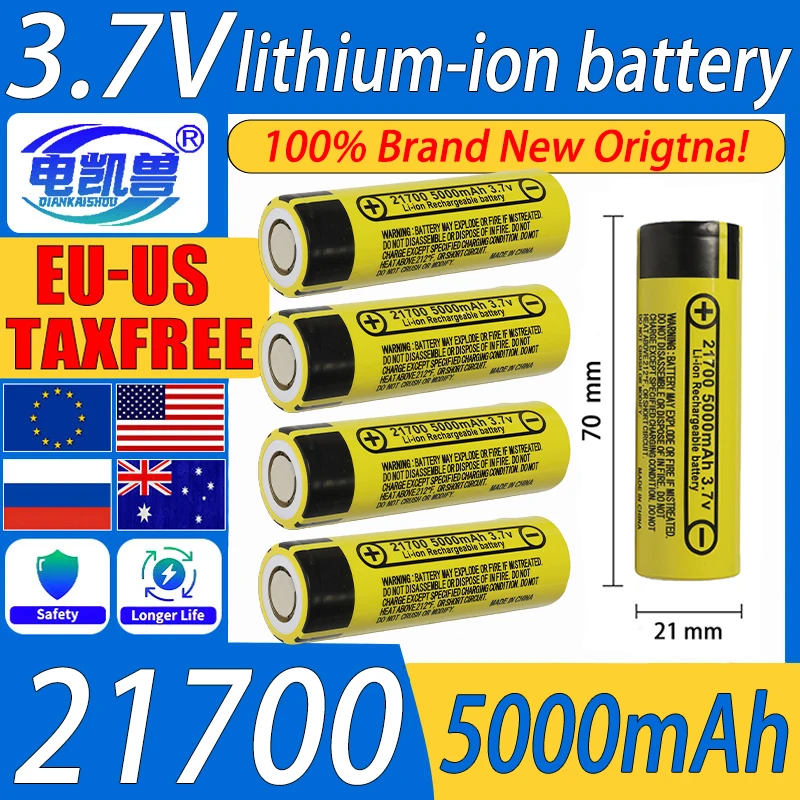 

4-300pcs 21700 New Original 3.7V 5000mAh High Capacity Rechargeable Lithium Battery DlY 36v 48v 72v batteny pack power supply