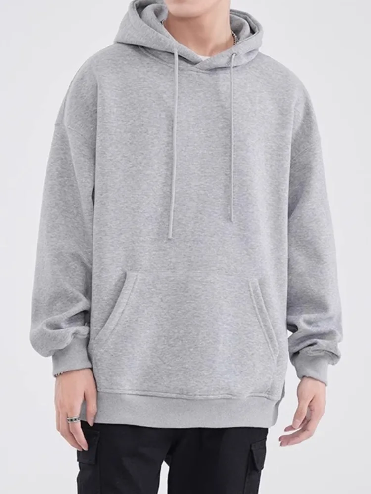 American Trendy Brand Japanese Pure Cotton Heavy Hoodie Loose Casual Thickened Solid Color Sweater Men's Autumn Winter Jacket