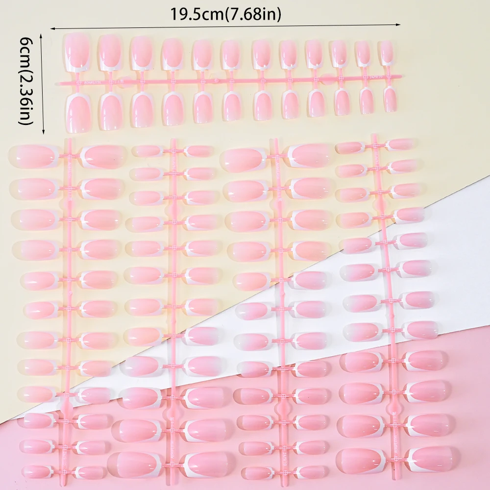 120pcs Nude Pink French Short Square Press On Nails White Fingertips Multiple Size Fake Nail Tips Full Cover Extension Manicure