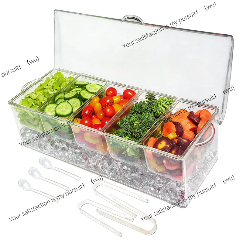 Detachable  Compartment Plastic Seasoning Box Spice Jar Salt Sugar Container Divided Fruit Plate Picnic Ice Chilled Storage Tray