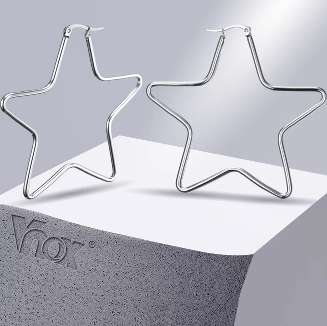 Vnox Large Star Hoop Earrings for Women Silver Color Not Fade