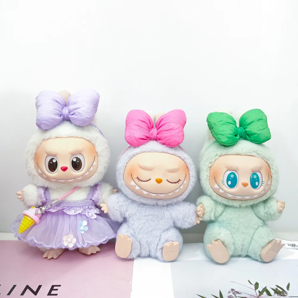 Labubu ملابس دمى لطيف كبير القوس هيرباند مجموعة 15/17 سنتيمتر أفخم دمية الملابس استبدال الجلوس اكسسوارات الحفلات