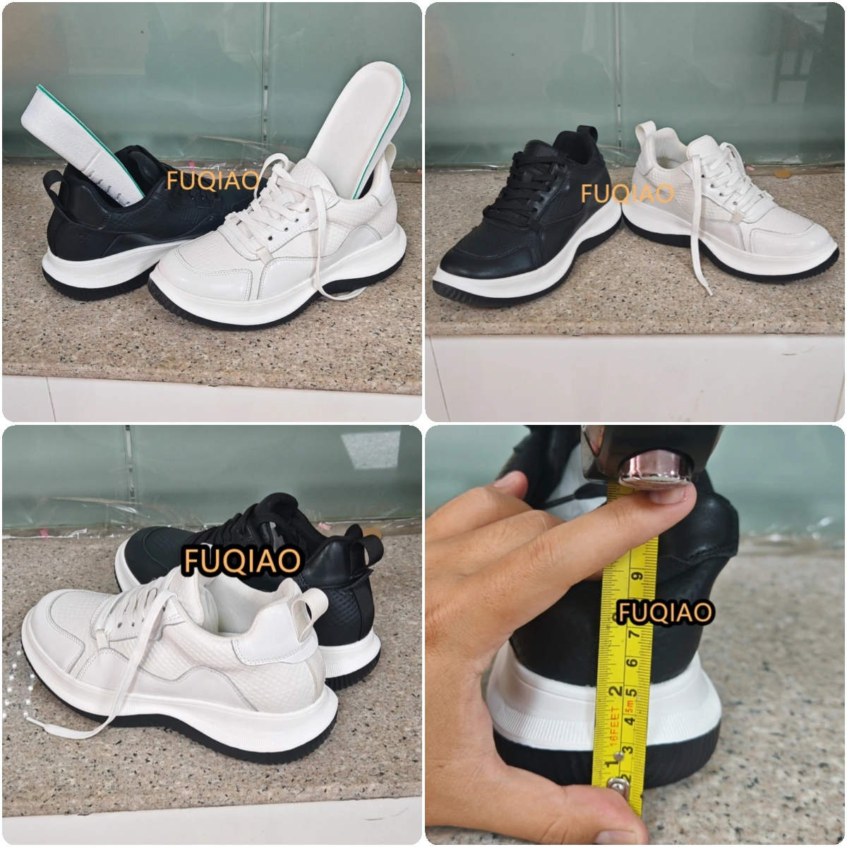 White Cow Leather Elevator Sneakers Thick Soles Men Shoes Outdoor Men Formal Shoes Invisible Inner Height Increasing Shoes 7CM