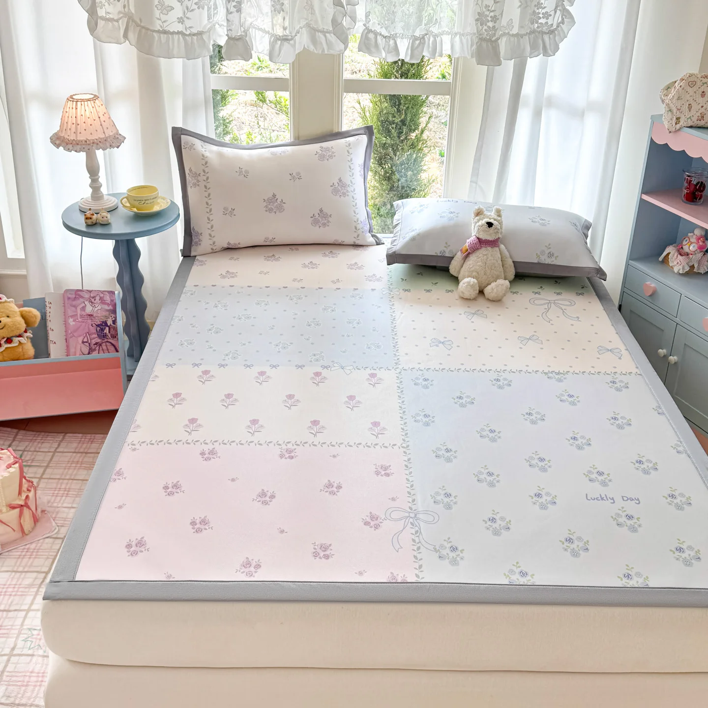 Flower Printed Cooling Mat Thin Bed Mat Cover Single/Queen/King Size Mattress Topper for Home Beds Comfortable 매트리스 토퍼