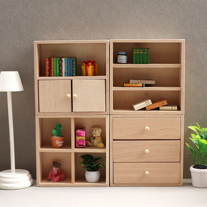 Diy Cabin Micro Scene Wooden Cabinet Wardrobe Micro Bookcase Storage Cabinet Mini Furniture Accessories Dollhouse Decoration