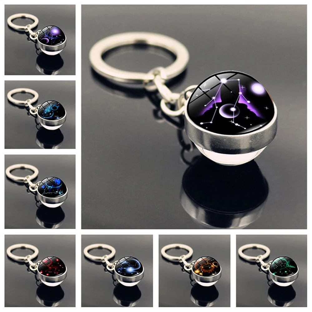 Birthday Gift Libra Scorpio Leo Jewelry Glass Ball 12 Constellation Keychain Zodiac Keychain Key Rings