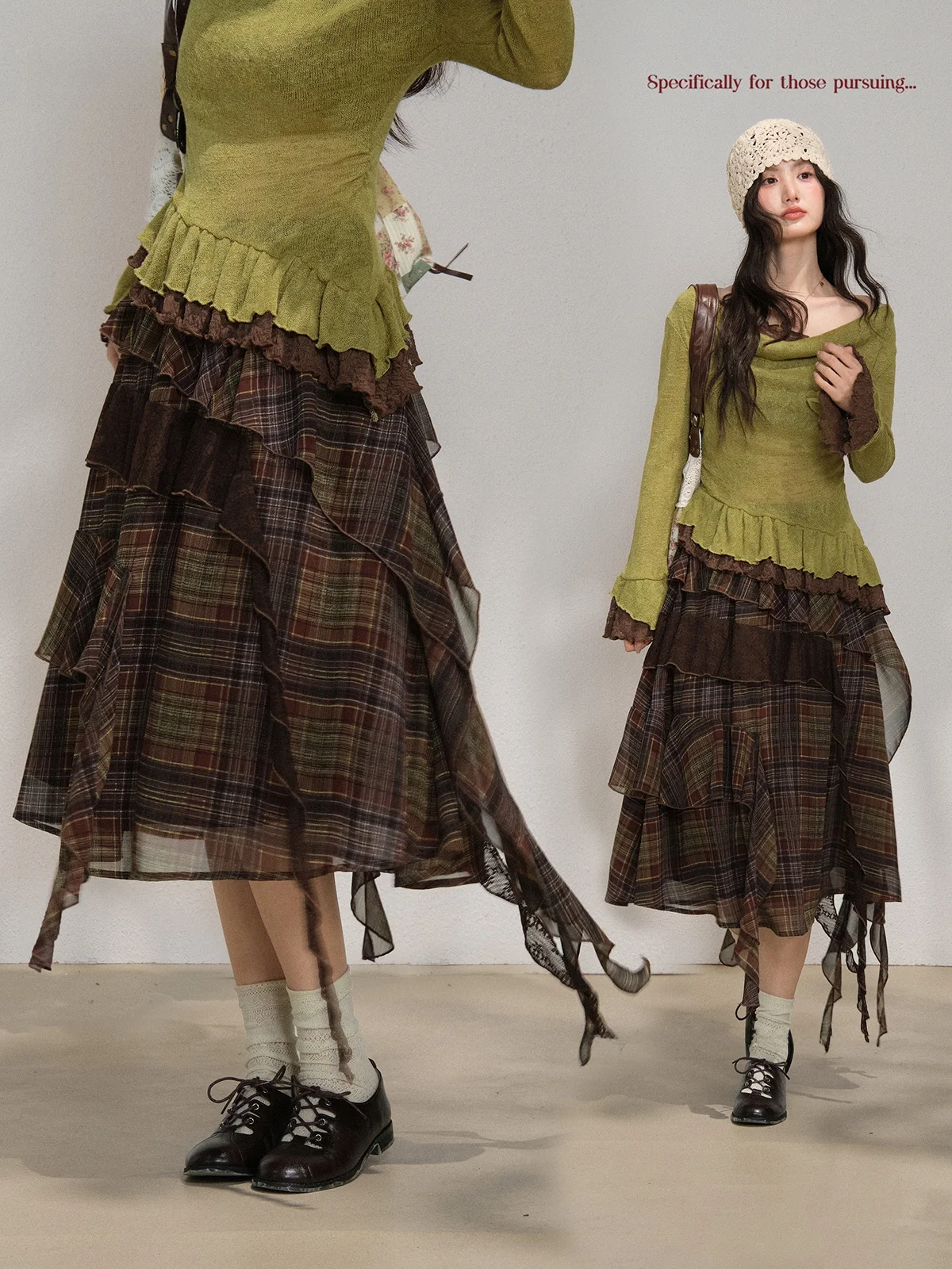 

Ретро-юбка в клетку асимметричного кроя для женщин, весенняя, стройнящая, скрывающая недостатки фигуры, с высокой талией, А-силуэт, миди, для повседневной носки