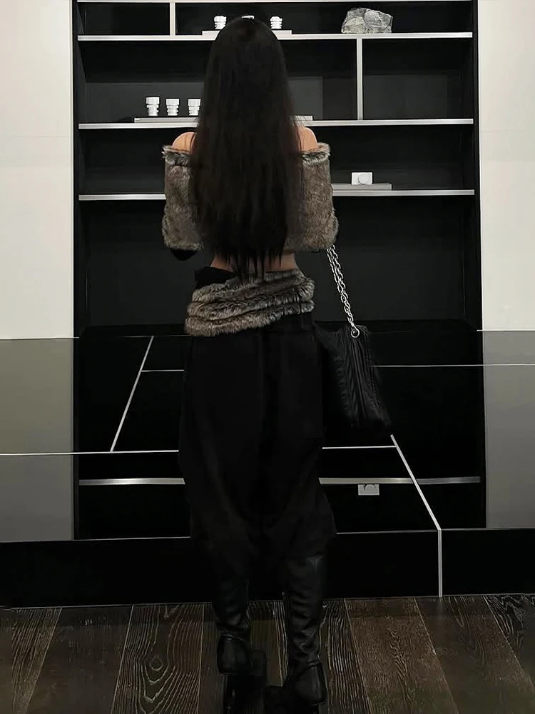 Nibber مائل الرقبة مثير فروي المرقعة تي شيرت المرأة الاتجاه كم كامل Coquette منتصف الليل نادي الحفلات تمتد نحيل المحاصيل القمم