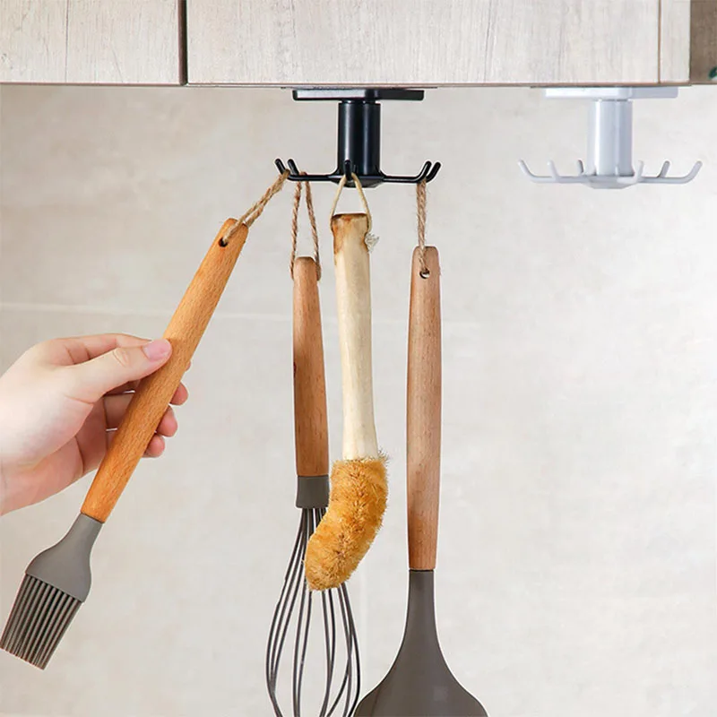 

Non perforated kitchen wall storage rack, storage rack, rotating hook spatula spoon kitchen utensils wall mounted adhesive hook