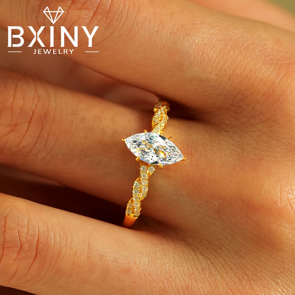 BXINY 1CT Marquise Cut Moissanite Ring 925 Sterling Silver Plated 18K for Women Daily Wear Dainty Wedding Band Gift Fine Jewelry