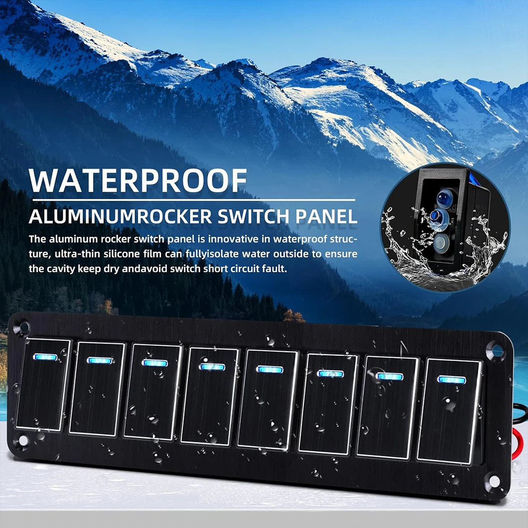 

8 Gang Ship Type Switch Car Modification 8 Silver Lights Rocker Switch Vehicle and Vessel Switch with LED Light