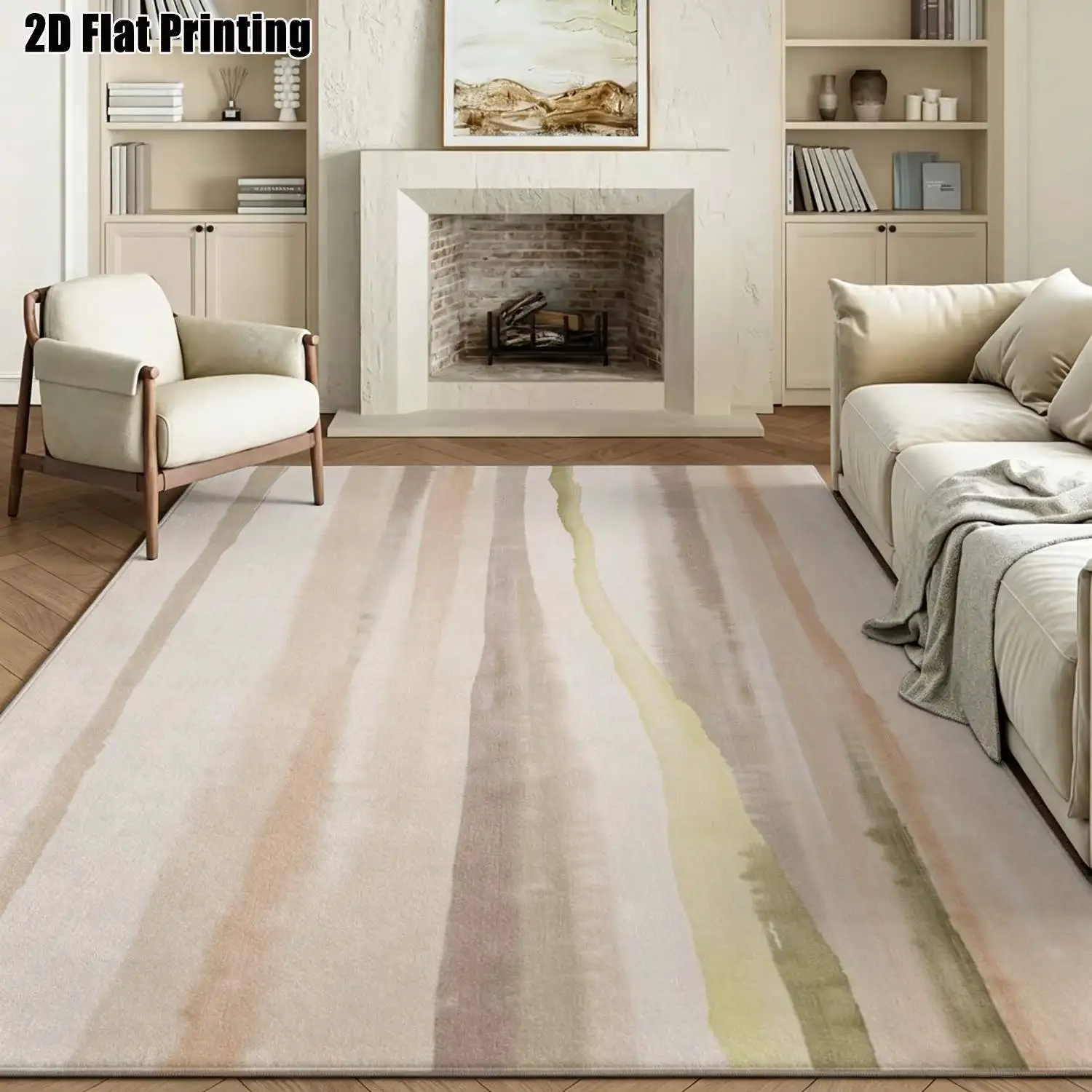 1Pc 2D Printed Morandi Stripe Abstract Carpet: Modern Simple, Fits Instagram/Nordic Decor, Multi-Size, Machine Washable, for Entrance, Dining, Foyer, Bedroom, Study, Living Room