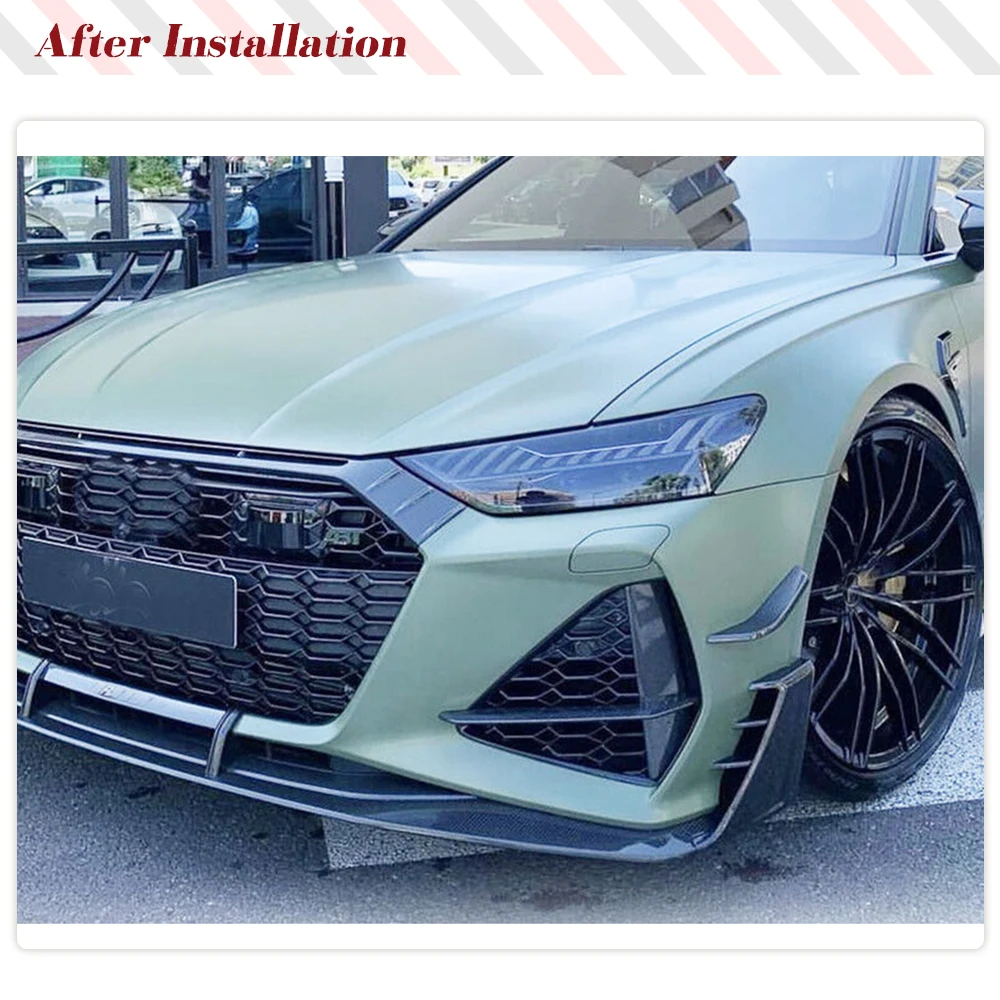 Prepreg Dry Carbon Fiber Car Front Bumper Canards for Audi RS6 RS7 C8 Sportback 2020 2021 Car Front Flaps Air Vent Splitter Fins