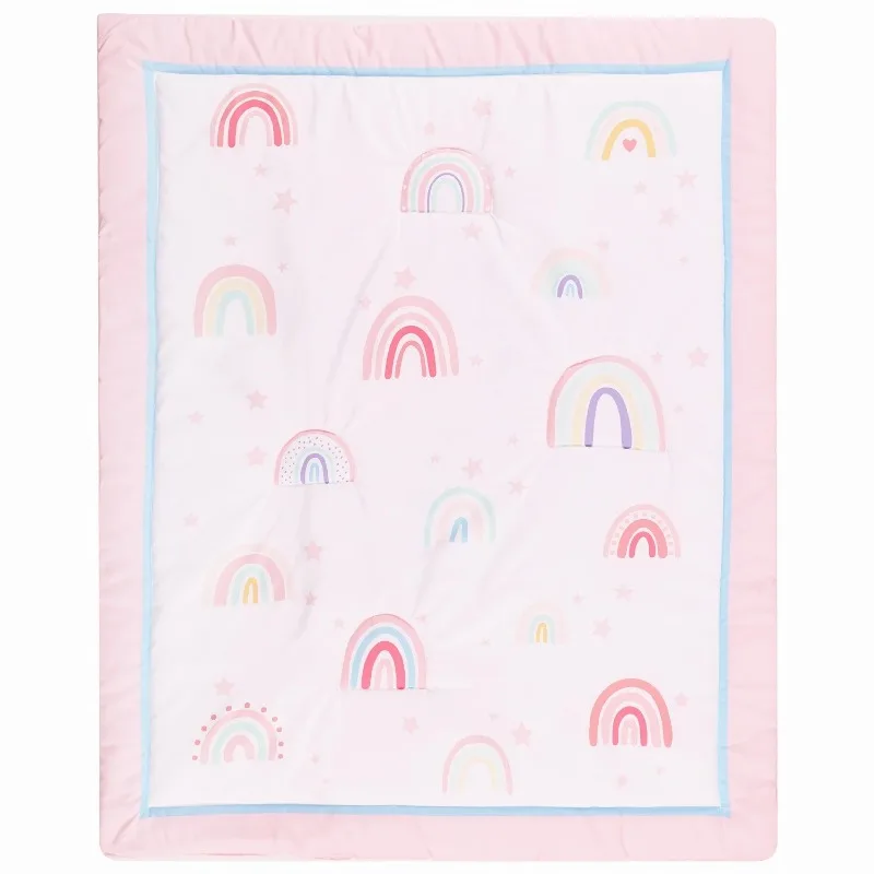 طقم سرير أطفال قطني من الألياف الدقيقة مكون من 3 قطع من قوس قزح طقم سرير أطفال ناعم (تنورة سرير ملاءة لحاف الطفل) #4