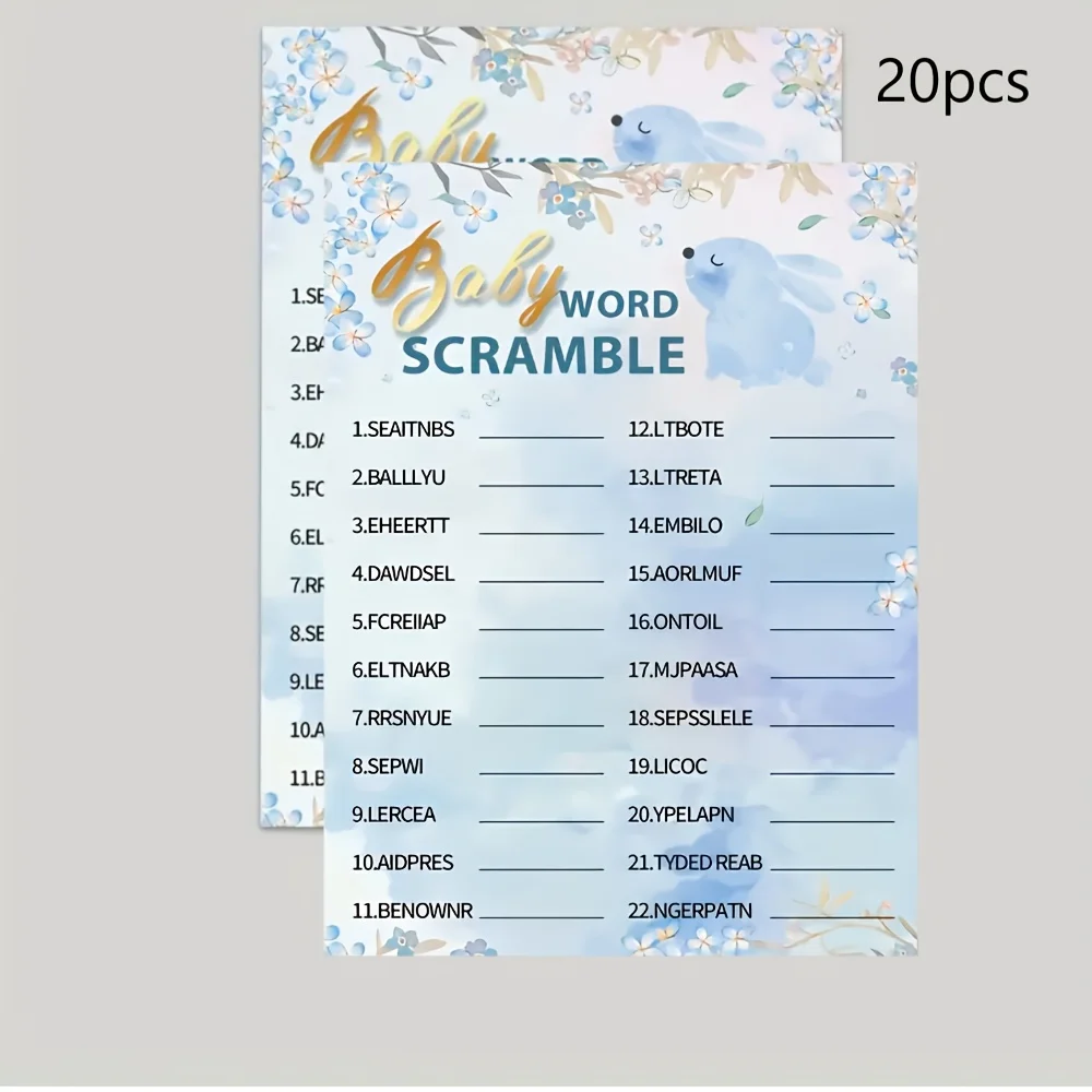 20pcs Shower Puzzle Game Cards, Light Floral Design, Suitable for Gender Exposure and Celebration, Party Entertainment