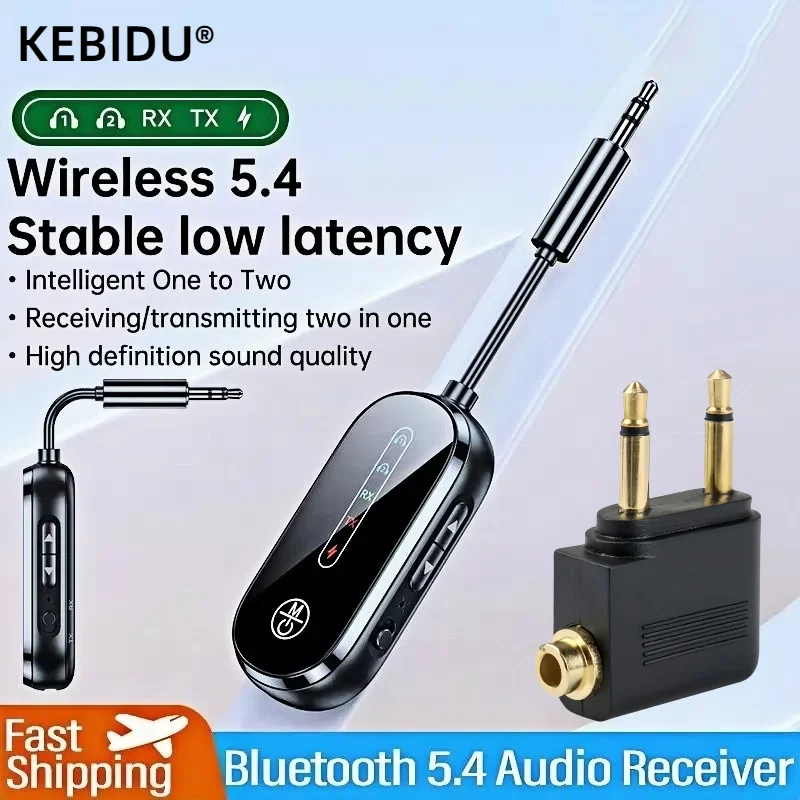 

2 In 1 Bluetooth 5.4 Audio Transmitter Receiver 3.5mm AUX Jack Airplane Wireless Adapter Mic For TV Car kit Speaker PC Headphone
