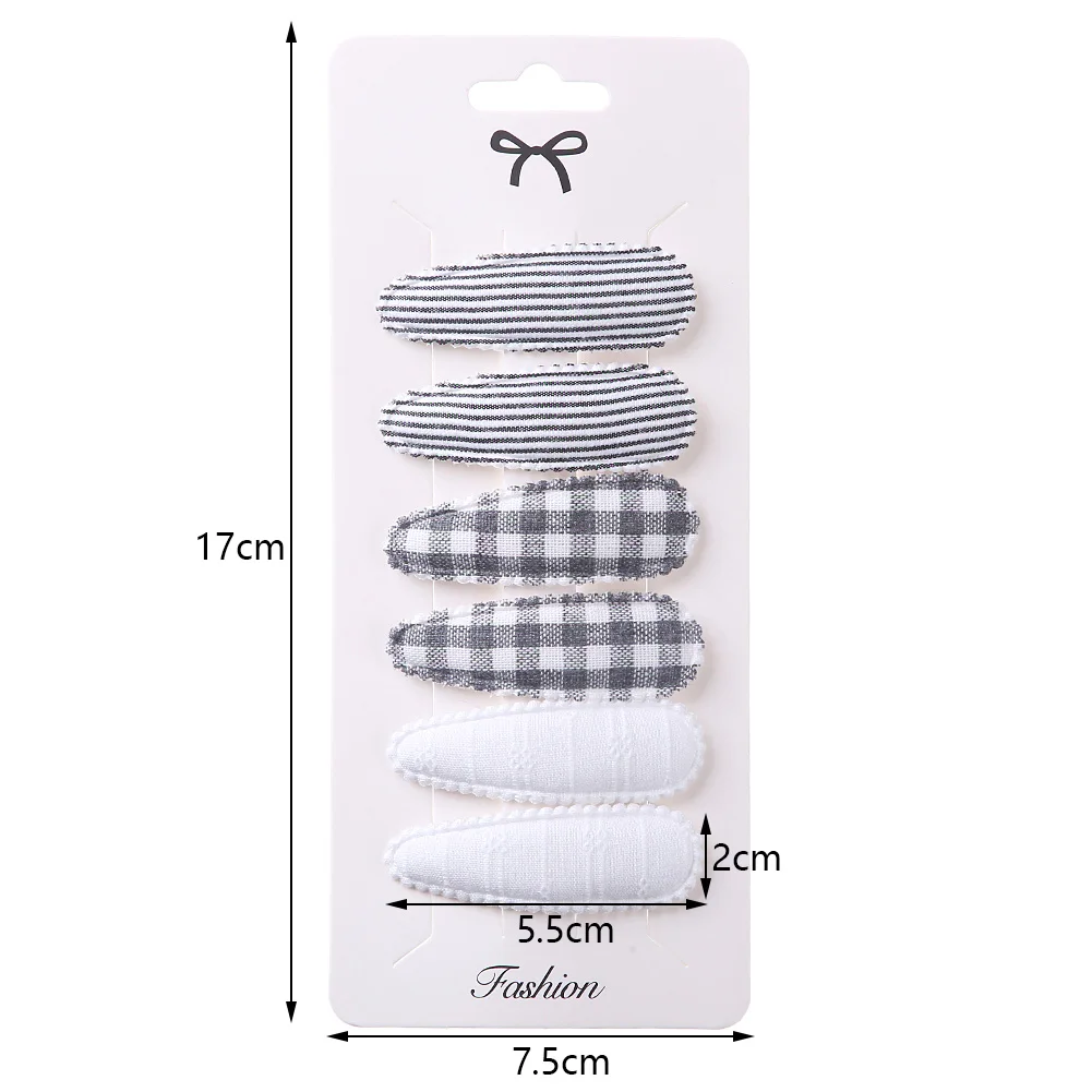 6Pcs/Set Basic Snap Baby Hair Drop Clip Cotton Flower Leopard Print Bobby Hairpin Lace Sweet Summer Plain Striped Hair Bow