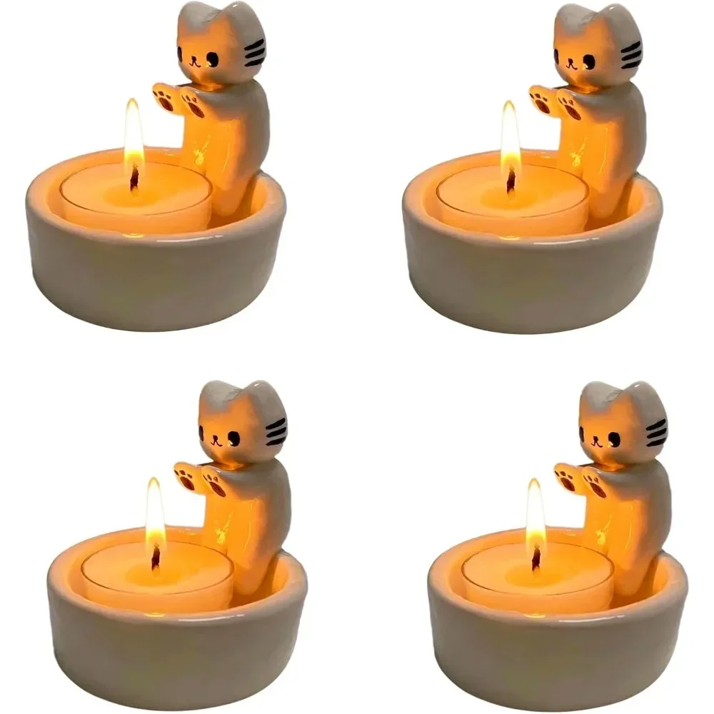 Cartoon Kitten Candle Holder Warming Its Paws Scented Light Holder Cute Grilled Cat Aromatherapy Candle Holder Desktop Ornaments