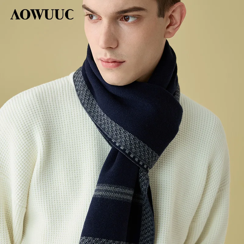 New Wool Scarf Men\'s Autumn and Winter Thickened Warm Versatile Striped Plaid Wraps Boyfriend Fashion Classic Knit Muffler Male