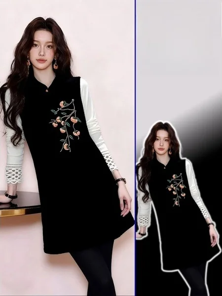 

plus Size Beautiful Bla Embroidered Tank Top irt Spring New Sle Two Piece Set Unique Faion for plus Size Women