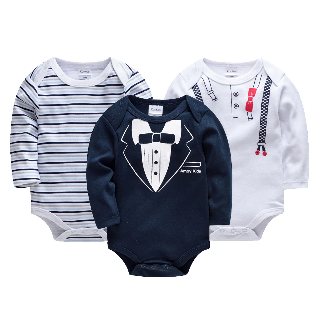 Baby Boy Bodysuit Long Sleeve Cotton 3PCS Striped Bow Tie Suspenders Print Infant Romper Onesie Gentleman Outfit Clothes